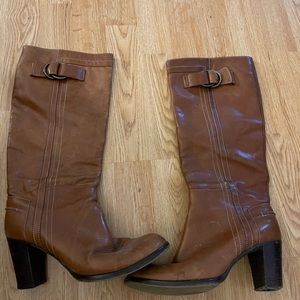 Kenneth Cole High Heeled Pull On Boots. Brass Buckle’s. Size 7.  Used